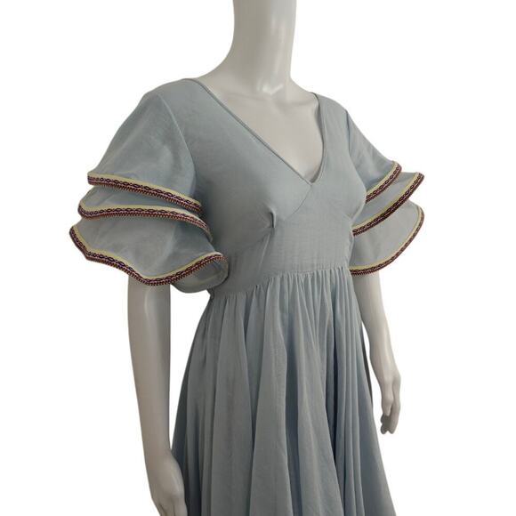 Pitusa Multi Flare Dress Sz XS Small Blue Arctic Ice Ruffle Beach Ethereal Boho - Picture 6 of 12